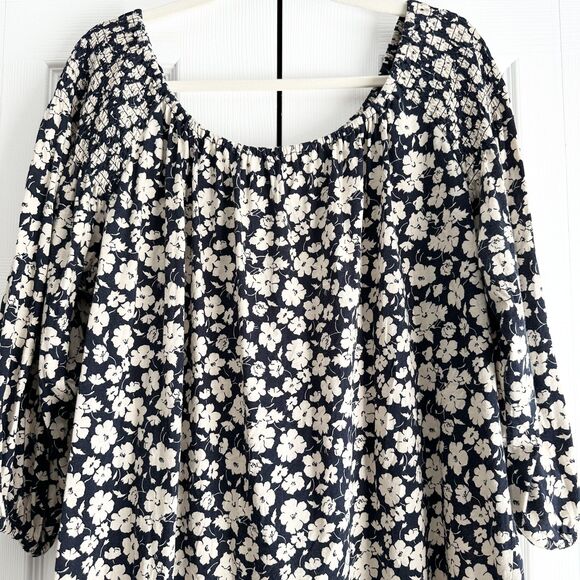 Lauren Ralph Lauren Blouse Women’s 1X Floral Peasant Navy Blue Top 3/4 Sleeve - Picture 3 of 8